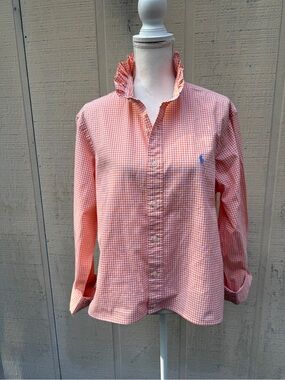 Ralph Lauren Orange Gingham
Cropped Refashioned Ruffle Collar
Button-Down